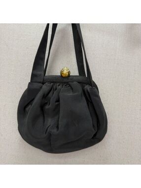 JR Julius Resnick 50s Black Evening Handbag Purse Rhinestone Cabochon Clasp